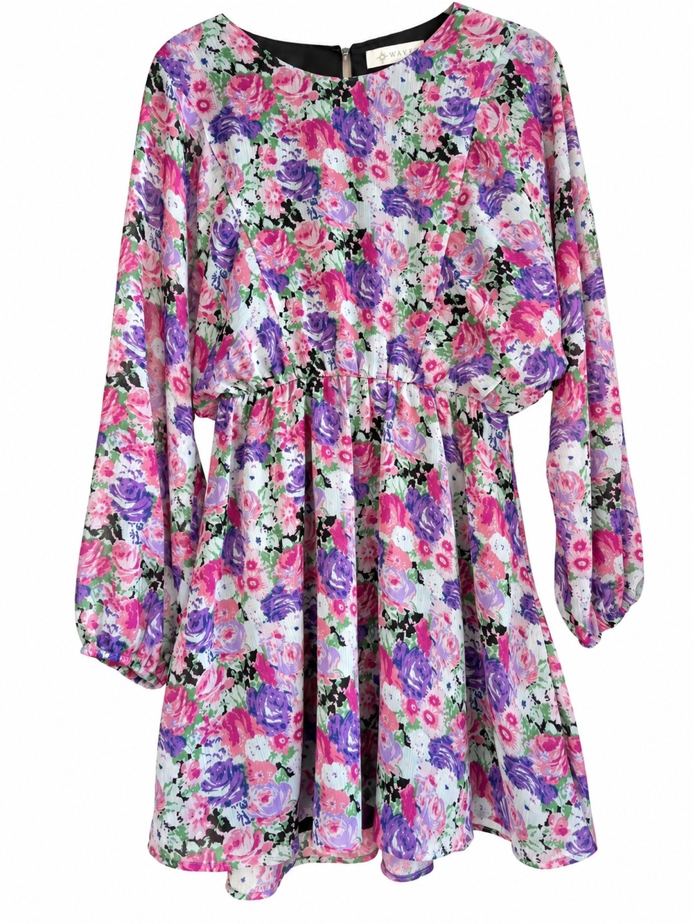WAYF Floral Long Sleeve Mini Dress Pink Purple Size S